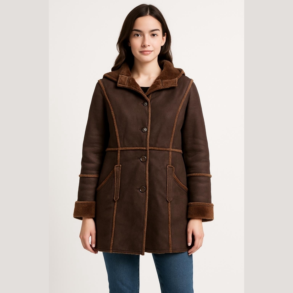 Vintage Faux Suede Brown Sherpa Coat